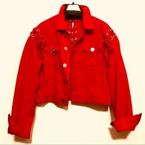 Sandro Paris Red Lace-up Cotton Jacket